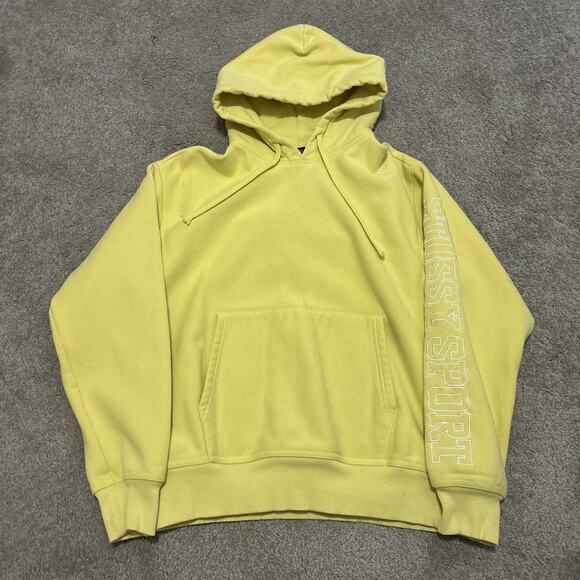 Vtg Stussy Hoodie Small Yellow Grunge Skater Y2K - Picture 1 of 7